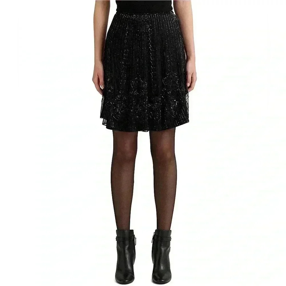 Lauren Ralph Lauren Black Beaded
Mesh A-Line Skirt Size 6 NWT Retail $295 - Picture 1 of 9